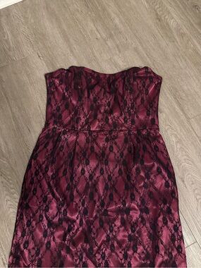 MiniStrapless pink black Lace Cocktail Dress